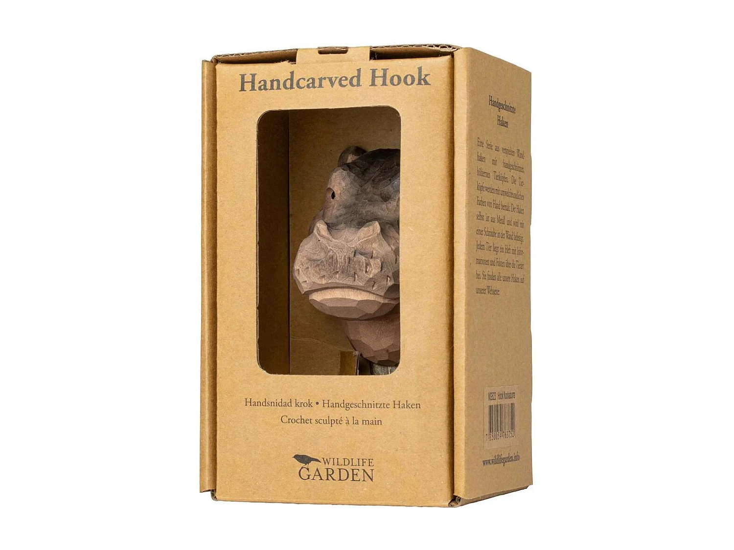 Patère animal en bois sculpté à la main et métal Hippopotame