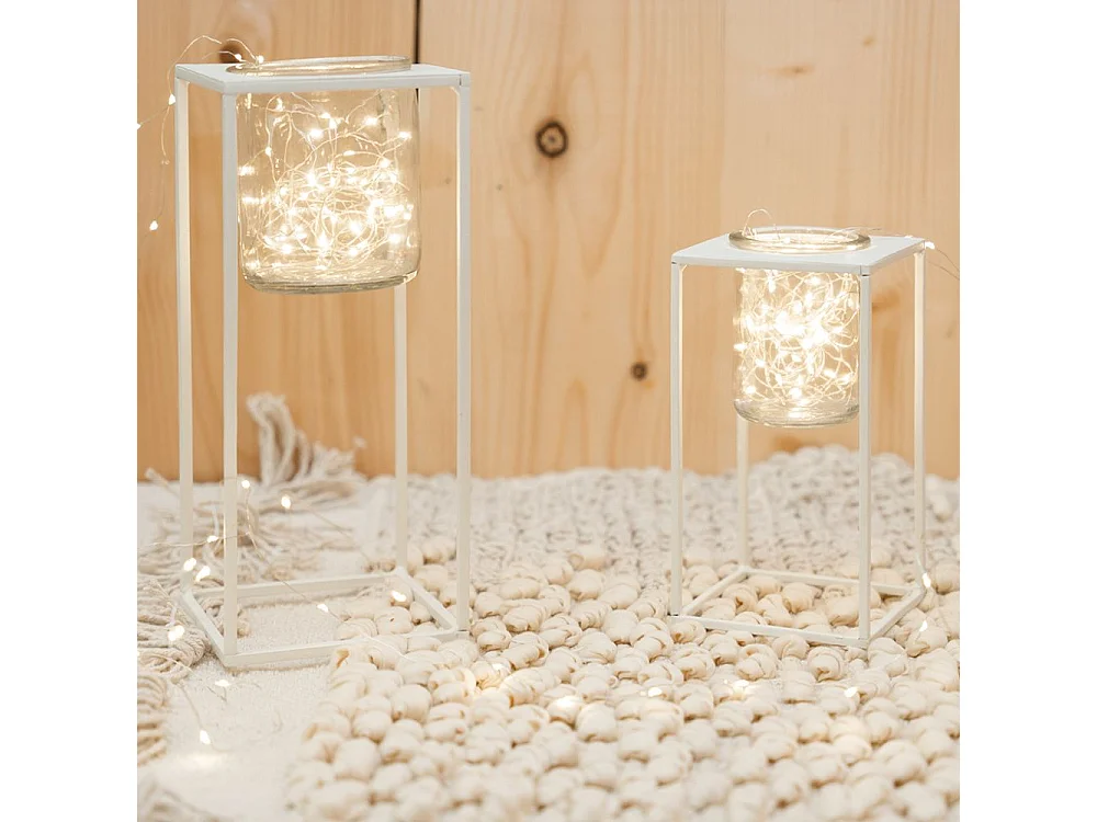 Photophore en métal blanc Grand modèle