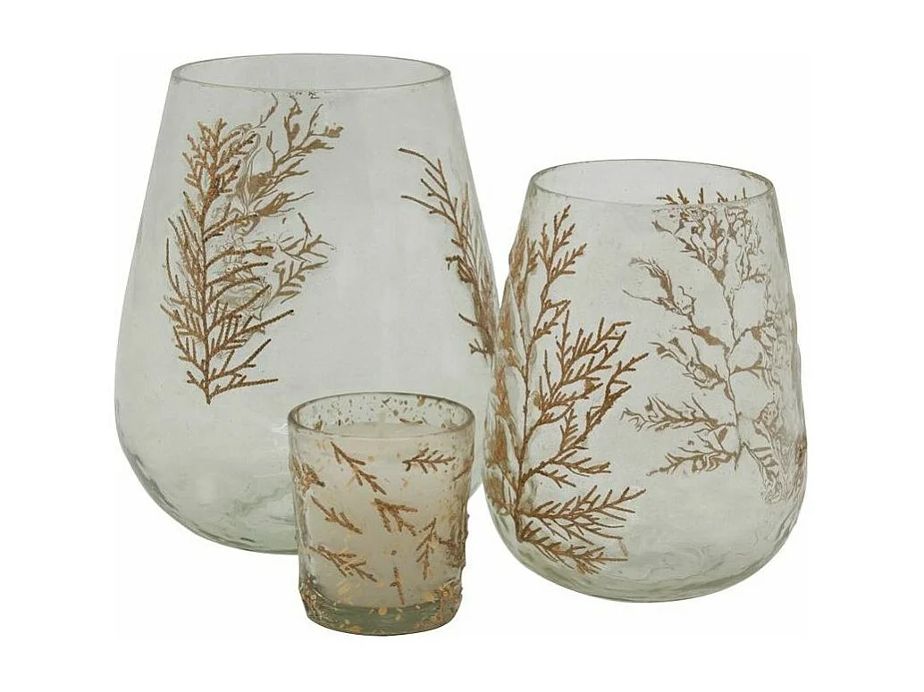 Windlicht aus Glas mit Farn Motiven