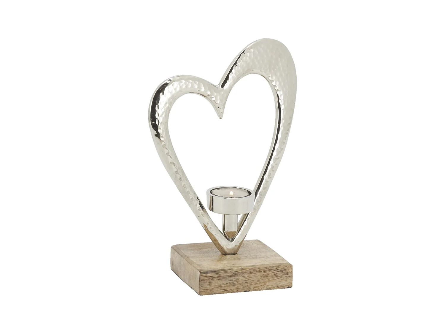 Photophore coeur en aluminium et bois de manguier