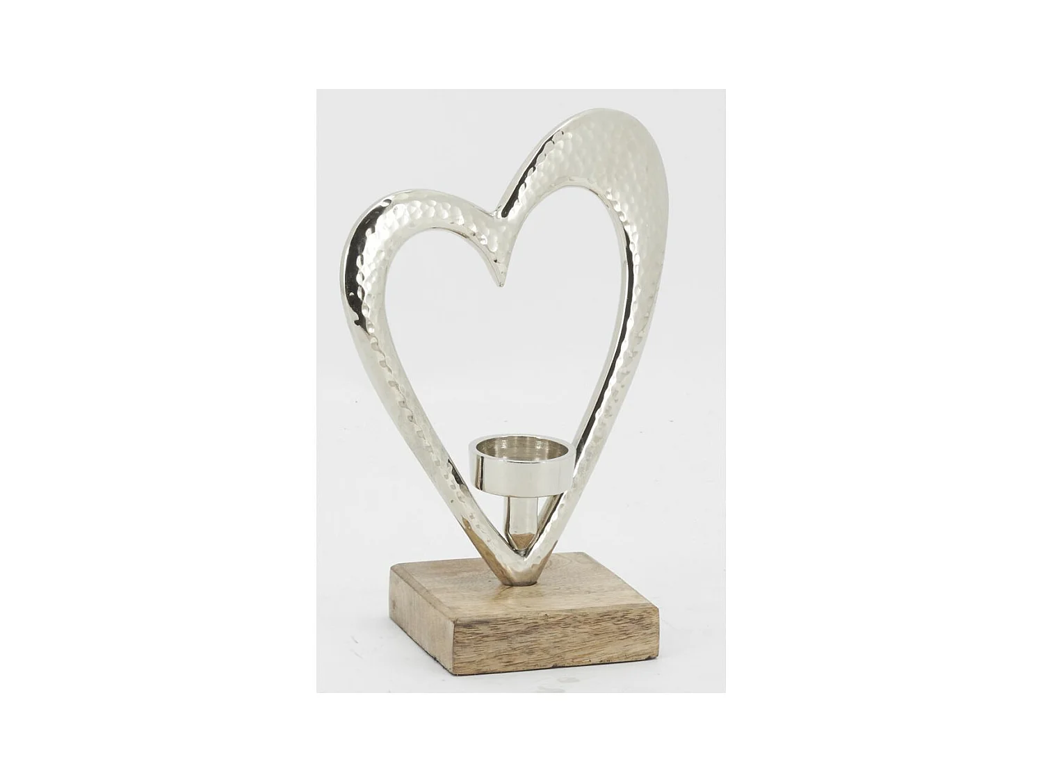 Photophore coeur en aluminium et bois de manguier