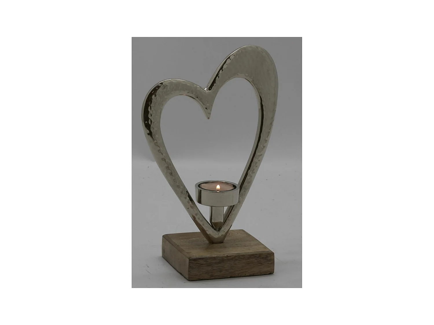 Photophore coeur en aluminium et bois de manguier