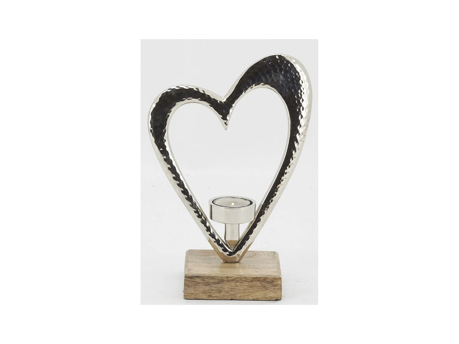 Photophore coeur en aluminium et bois de manguier