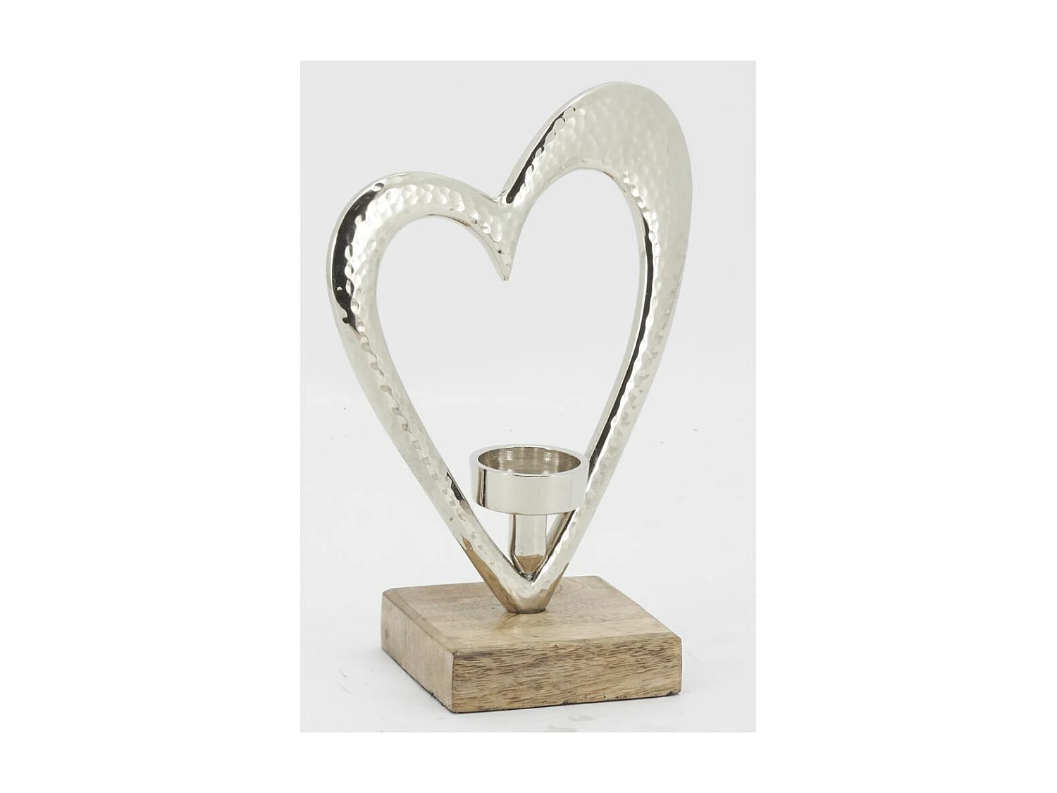Photophore coeur en aluminium et bois de manguier