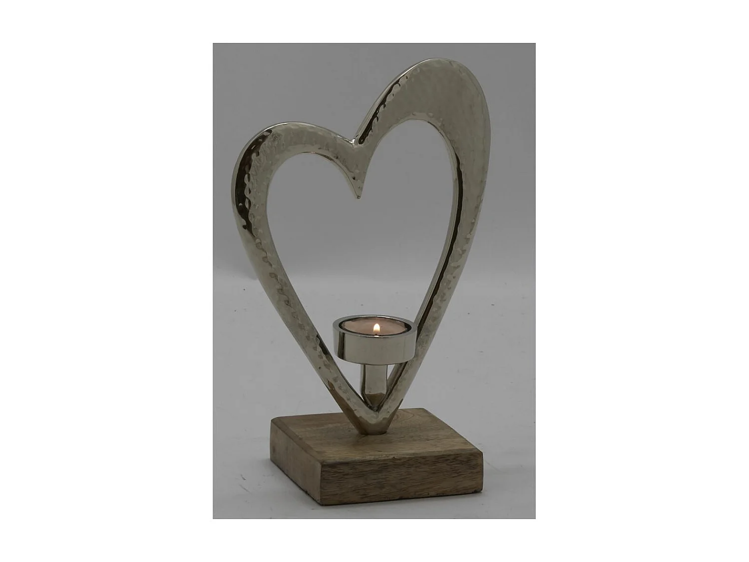 Photophore coeur en aluminium et bois de manguier