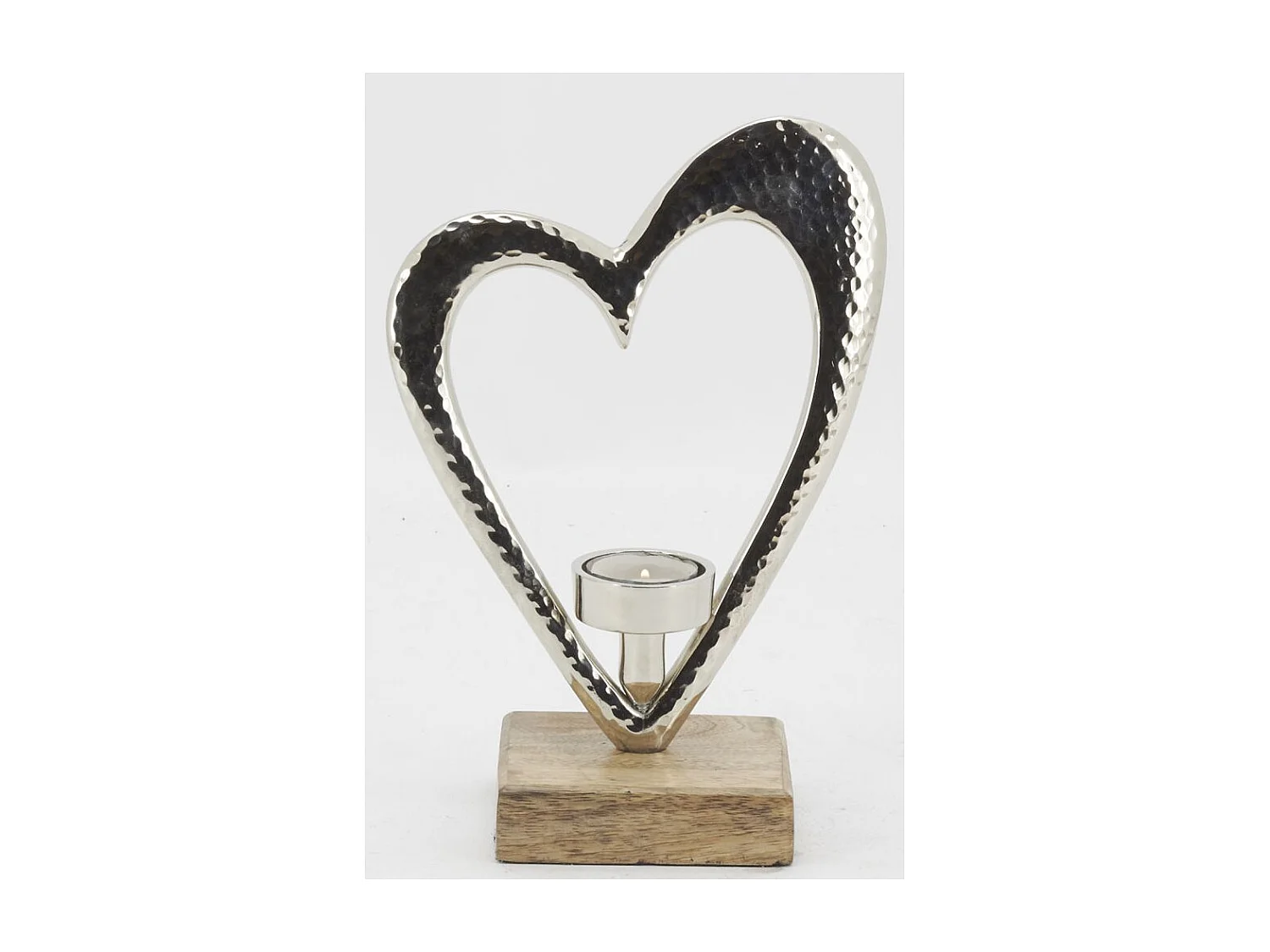 Photophore coeur en aluminium et bois de manguier
