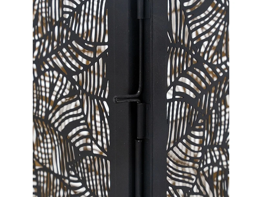 Laternen aus schwarz lackiertem Metall quadratisch mit Blattmotiv (Satz von 2)