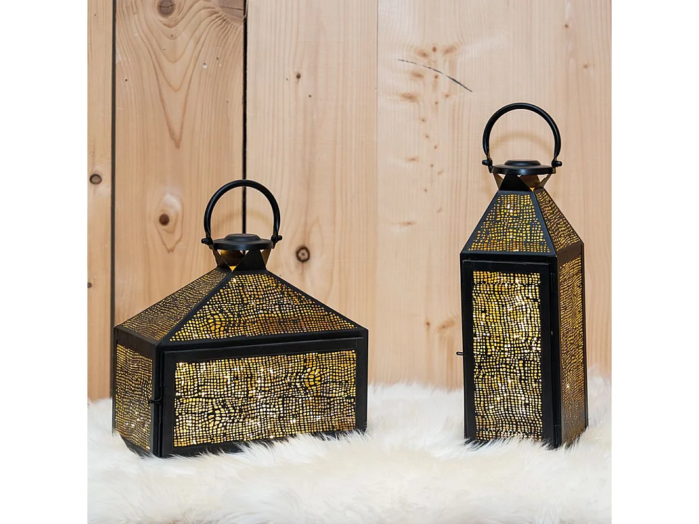 Lanterne carrée en métal noir et doré Grand modèle