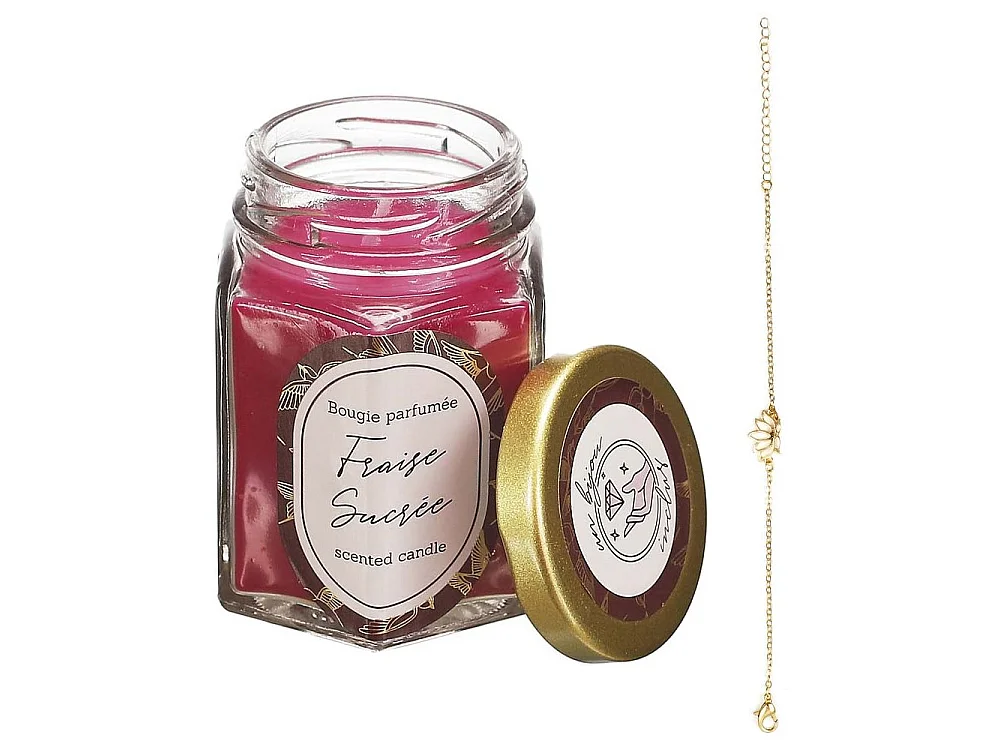 Bougie parfumée en bocal avec bijou surprise Fraise sucrée