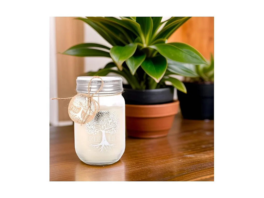 Bougie Mason Jar Tree of Life 12 cm