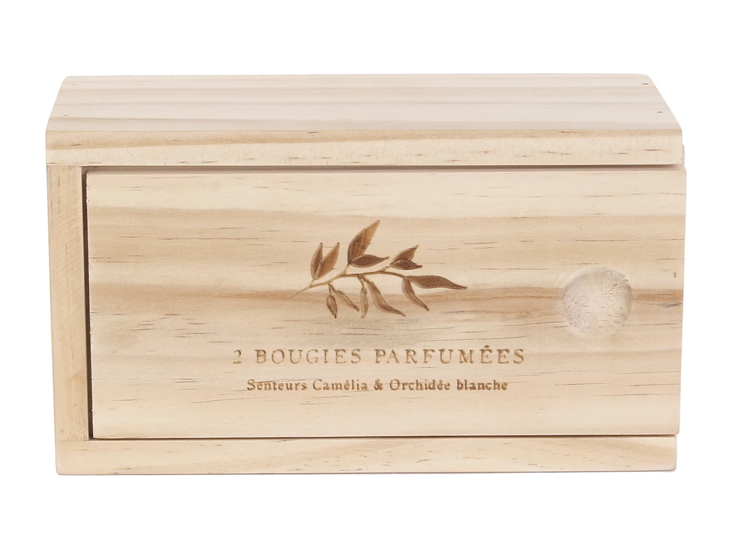 Bougie Parfumee Nature X2 Coffret Bois H6.5cm Blanc, Beige
