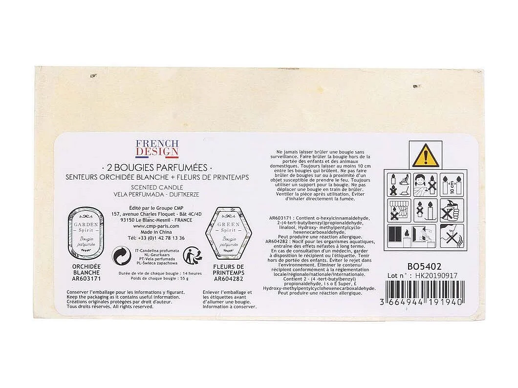 Bougie Parfumee Nature X2 Coffret Bois H6.5cm Blanc, Beige