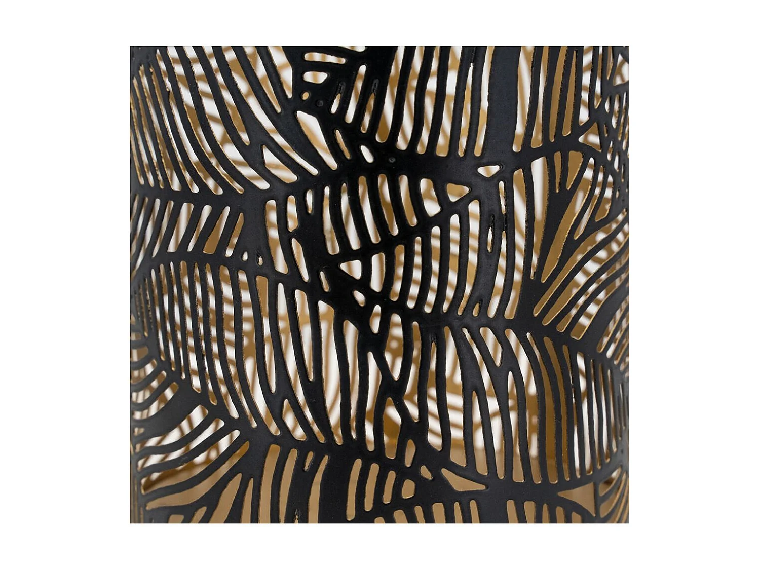 Photophore en métal laqué noir feuilles