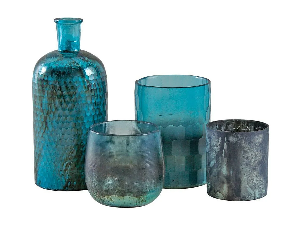 Photophore en verre teinté turquoise