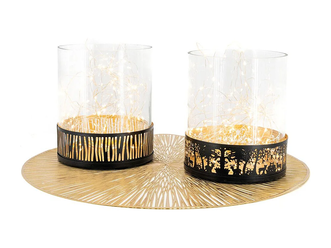 Portavelas de metal y cristal