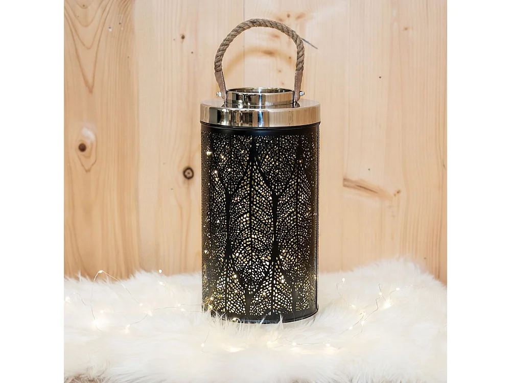 Lanterne en métal et corde Feuilles