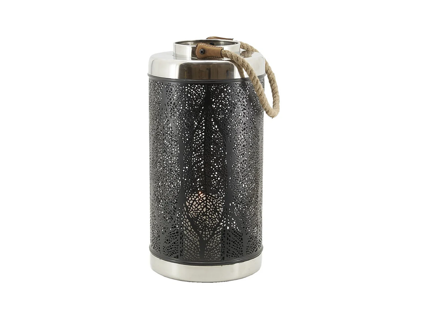 Lanterne en métal et corde Feuilles