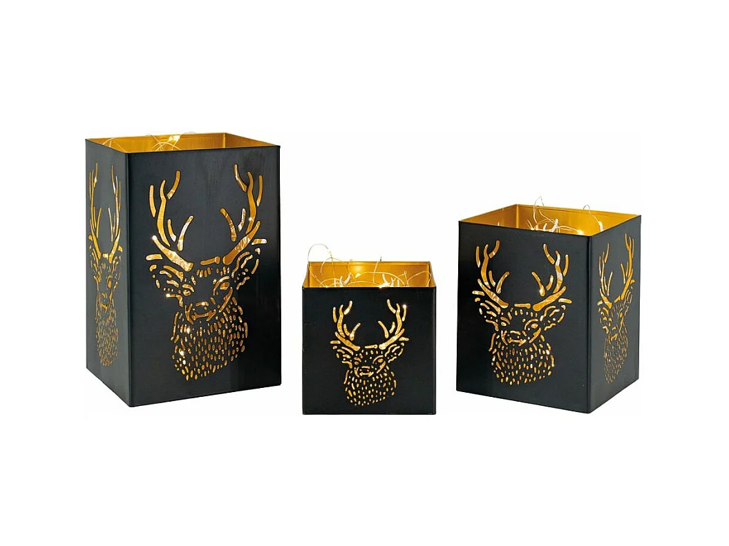 Photophore carré tête de cerf (Lot de 3)