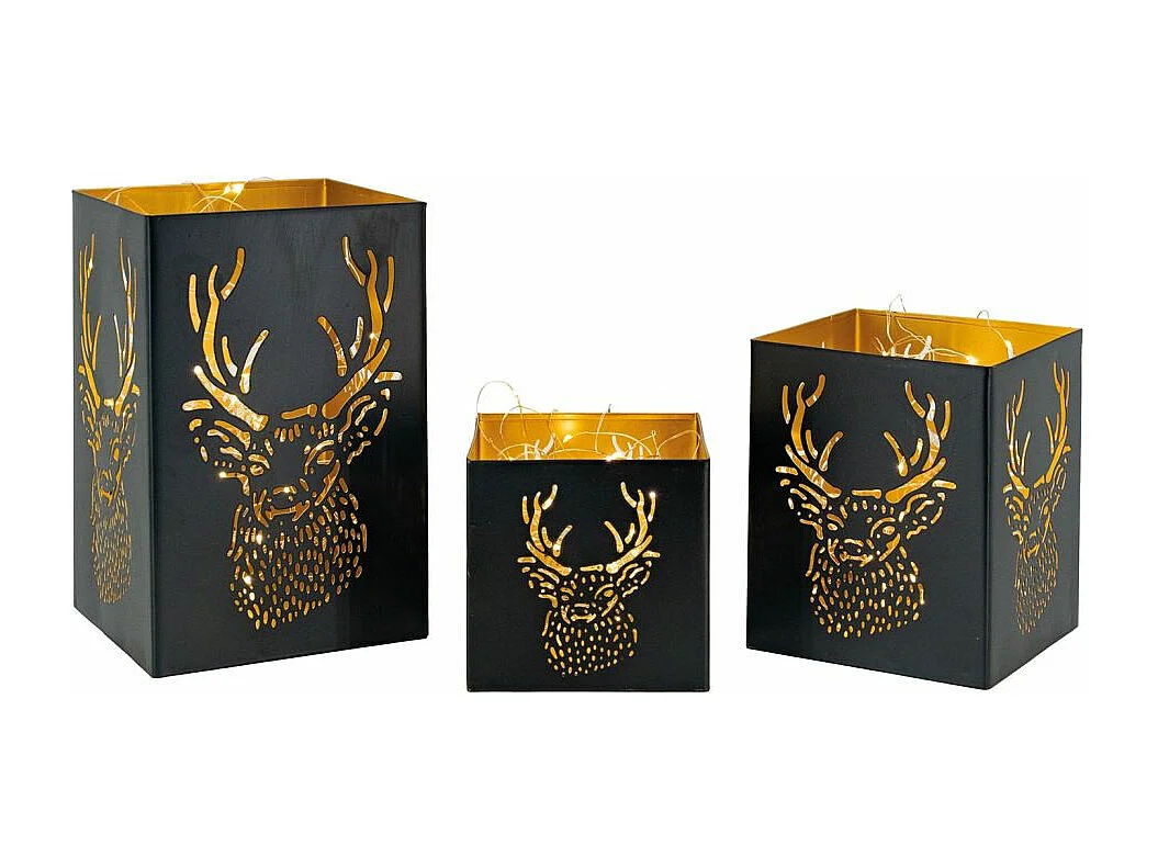 Portavelas cuadrado con cabeza de ciervo (Juego de 3)