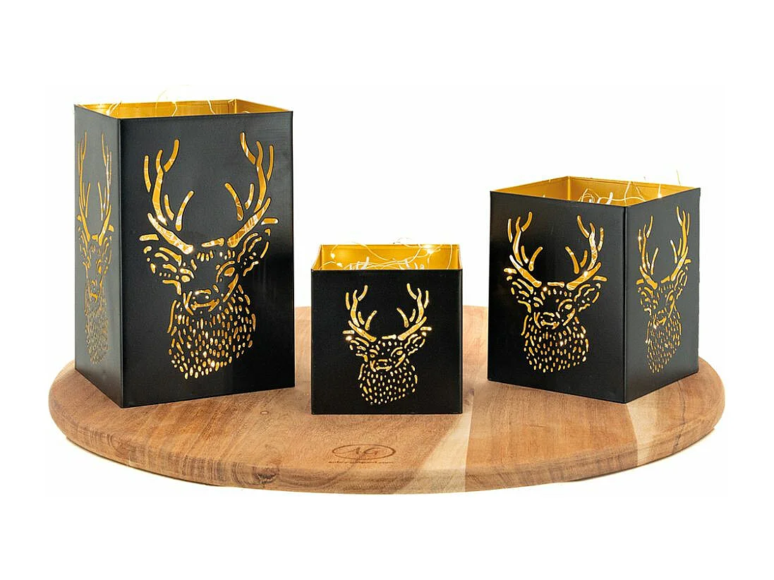 Portavelas cuadrado con cabeza de ciervo (Juego de 3)