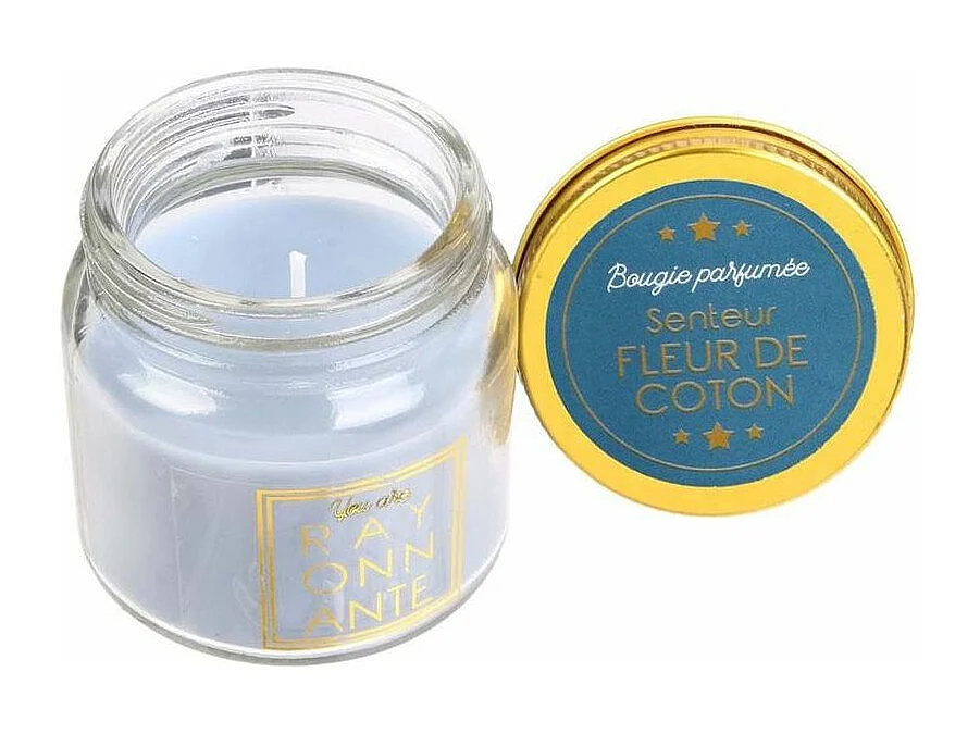 Duftkerze Baumwolleblüte im Glas mit glitzernden Inschriften (4er-Pack)