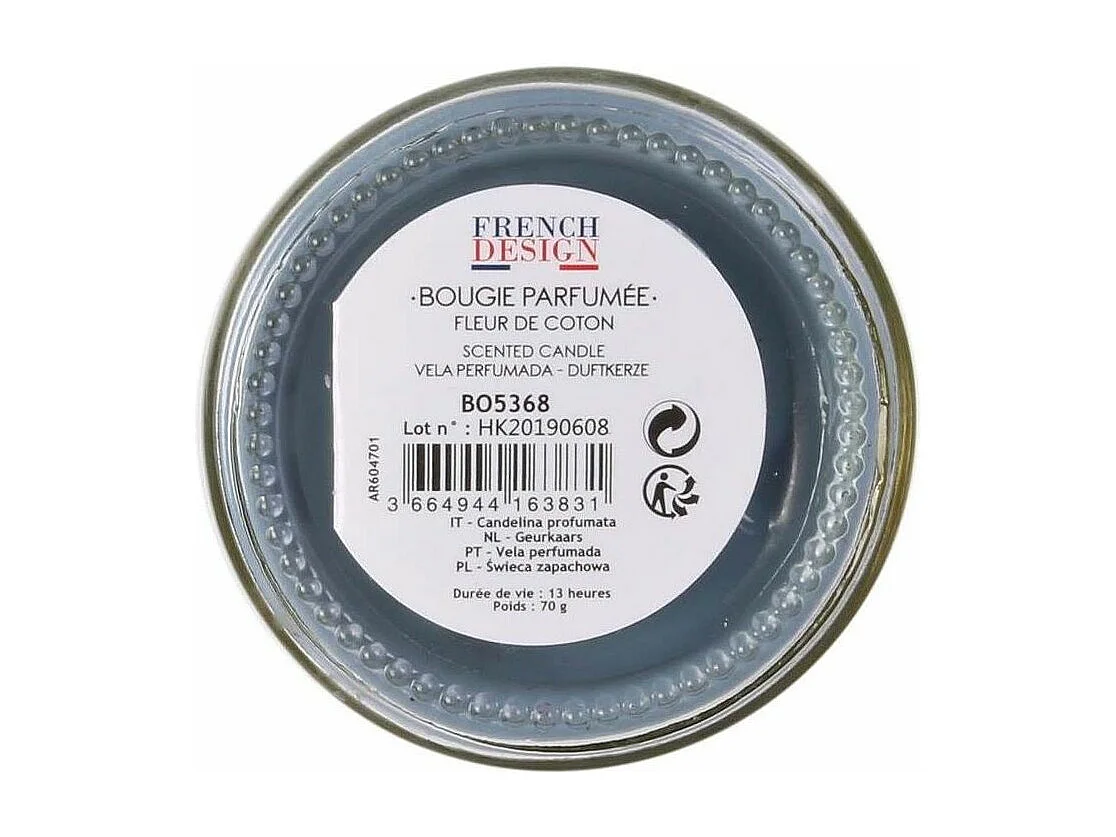 Duftkerze Baumwolleblüte im Glas mit glitzernden Inschriften (4er-Pack)