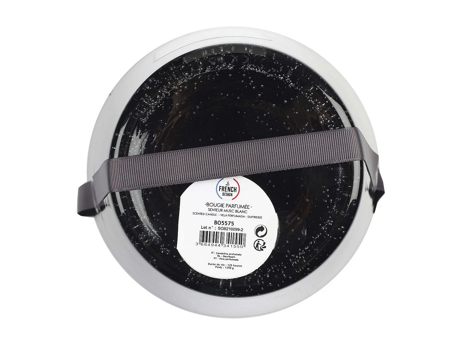 Bougie Parfumee Verre Bulle Gris Fonce H23cm Gris