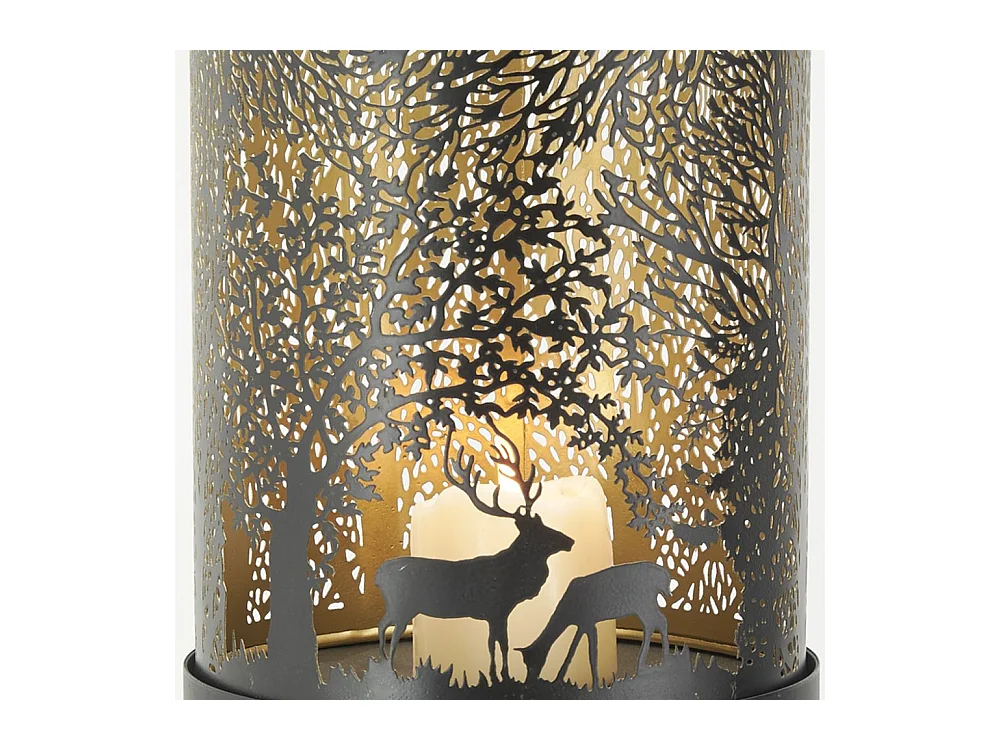 Grands photophores sur pied en métal avec décor cerf