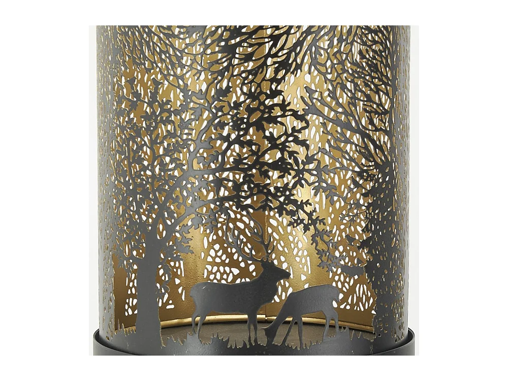 Grands photophores sur pied en métal avec décor cerf