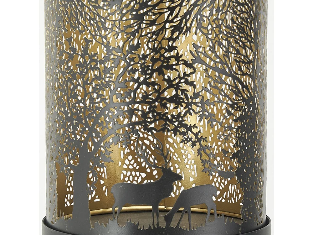 Große Windlichter auf Metallfuß mit Hirschdekor