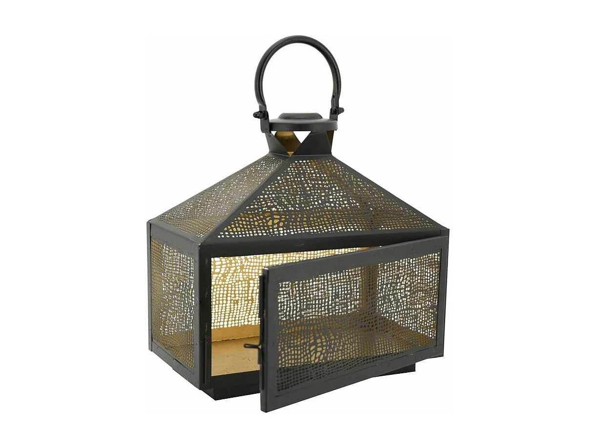 Rechteckige Laterne aus schwarzem Metall