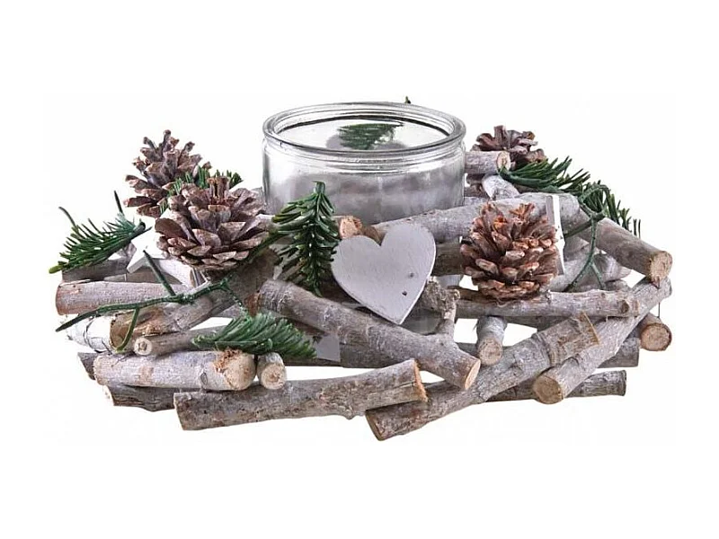 Photophore couronne de Noël en bois et verre