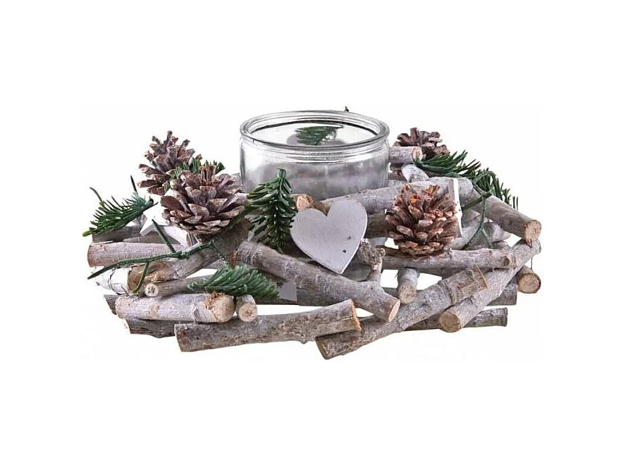 Photophore couronne de Noël en bois et verre