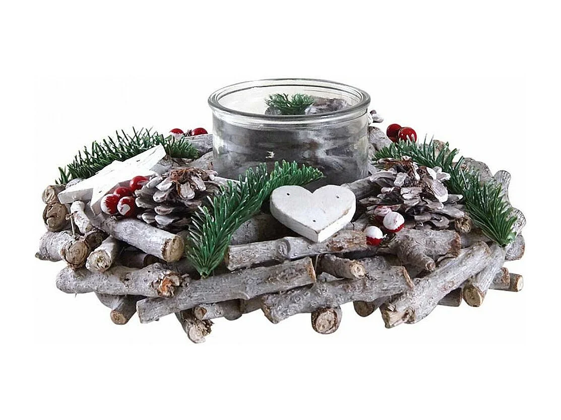 Photophore couronne de Noël en bois et verre