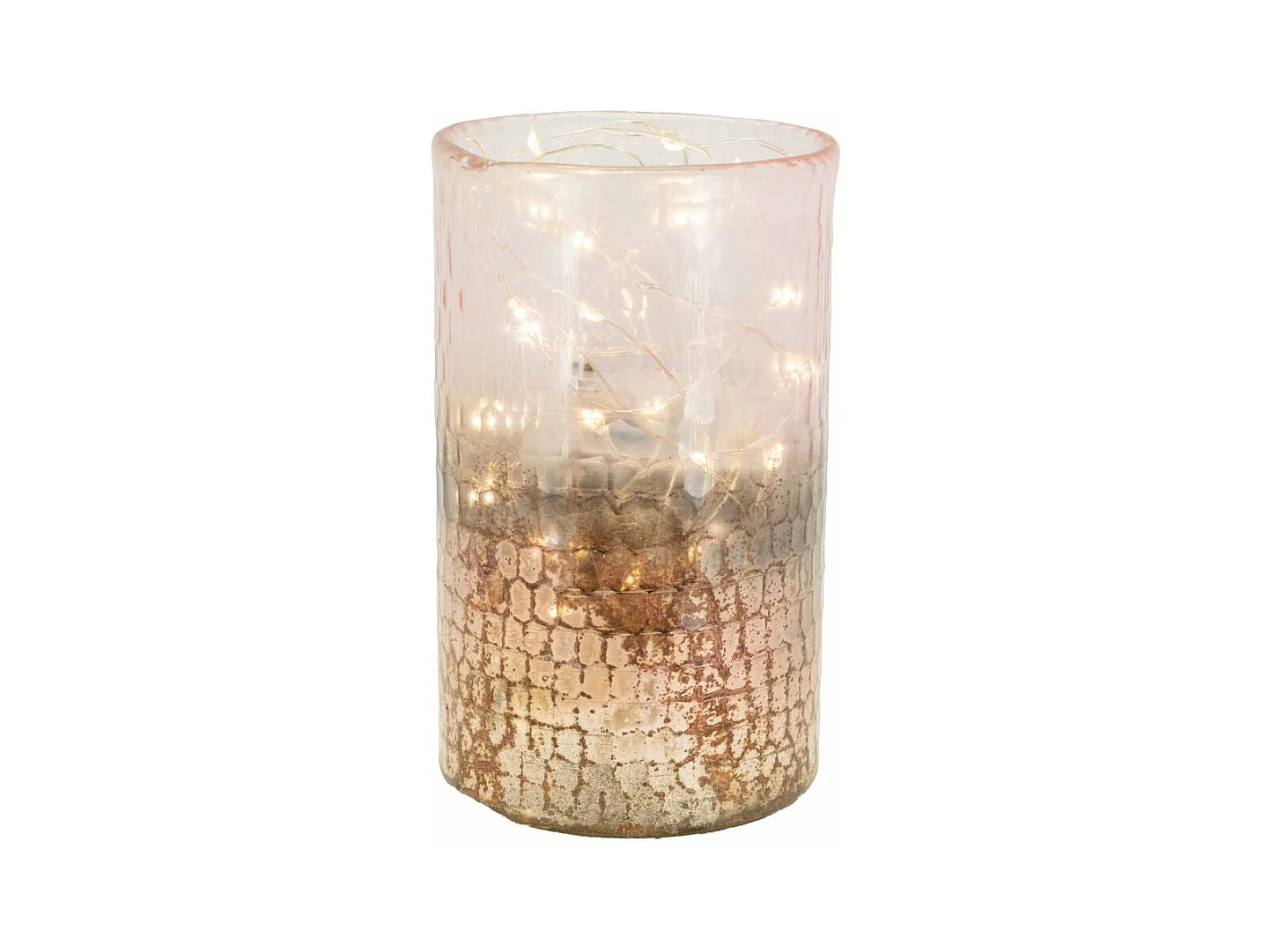 Photophore en verre teinté rose et doré 8 cm