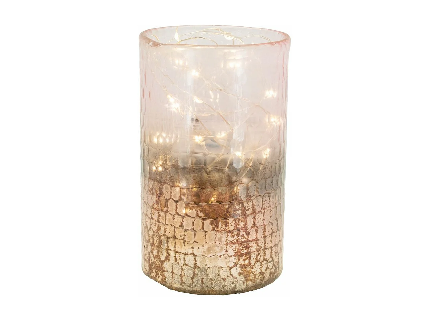 Photophore en verre teinté rose et doré 8 cm