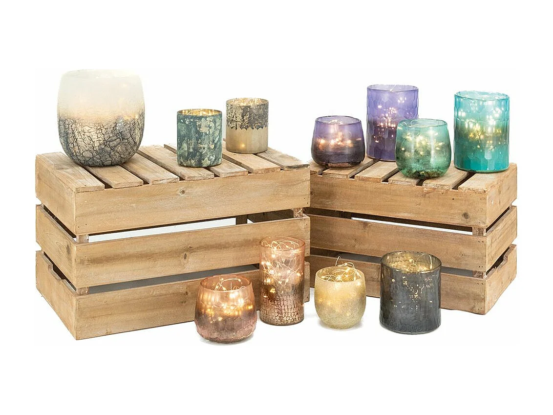 Photophore en verre teinté rose et doré 8 cm