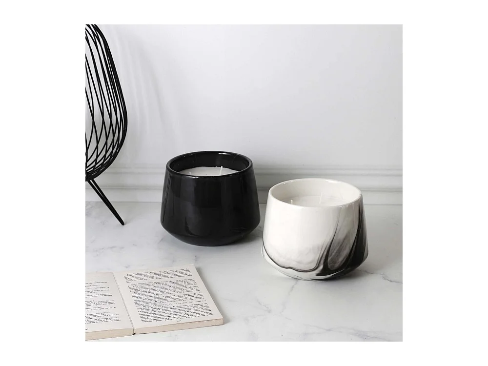 Duftkerze im Topf aus Dolomit mit Marmor Optik (Doppelpack)