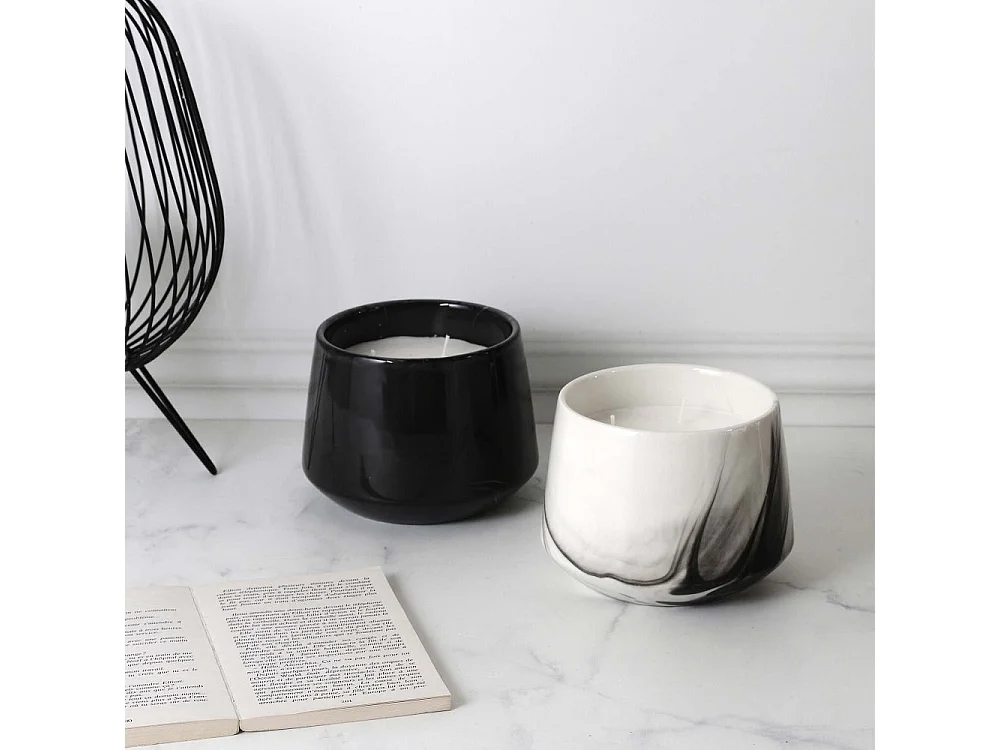 Bougie parfumée pot en dolomite effet marbre (Lot de 2) 10,5 x 13,5 cm