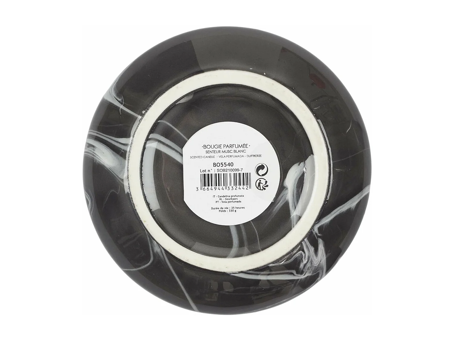 Bougie parfumée pot en dolomite effet marbre (Lot de 2) 10,5 x 13,5 cm