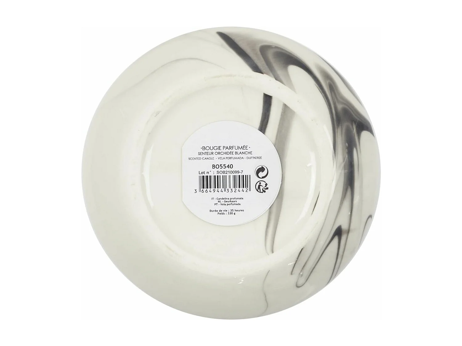 Bougie parfumée pot en dolomite effet marbre (Lot de 2) 10,5 x 13,5 cm