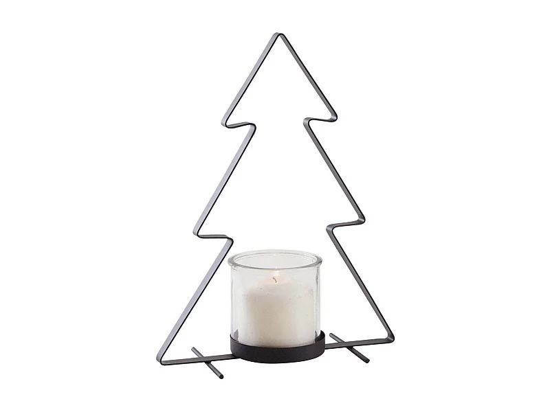 Photophore sapin en métal noir avec photophore en verre – Décoration lumineuse Noël