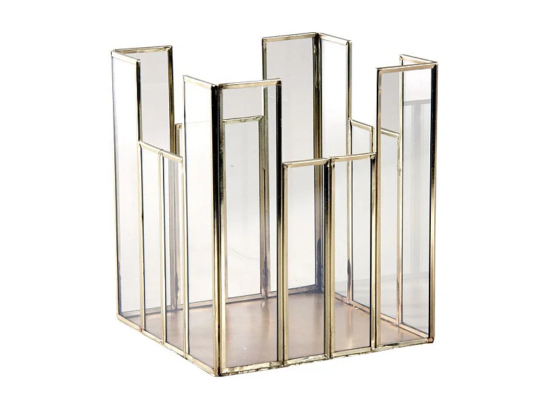 Photophore carré en laiton et verre 19x19cm