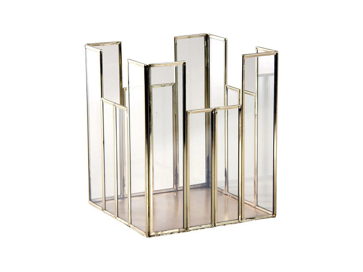 Photophore carré en laiton et verre 19x19cm