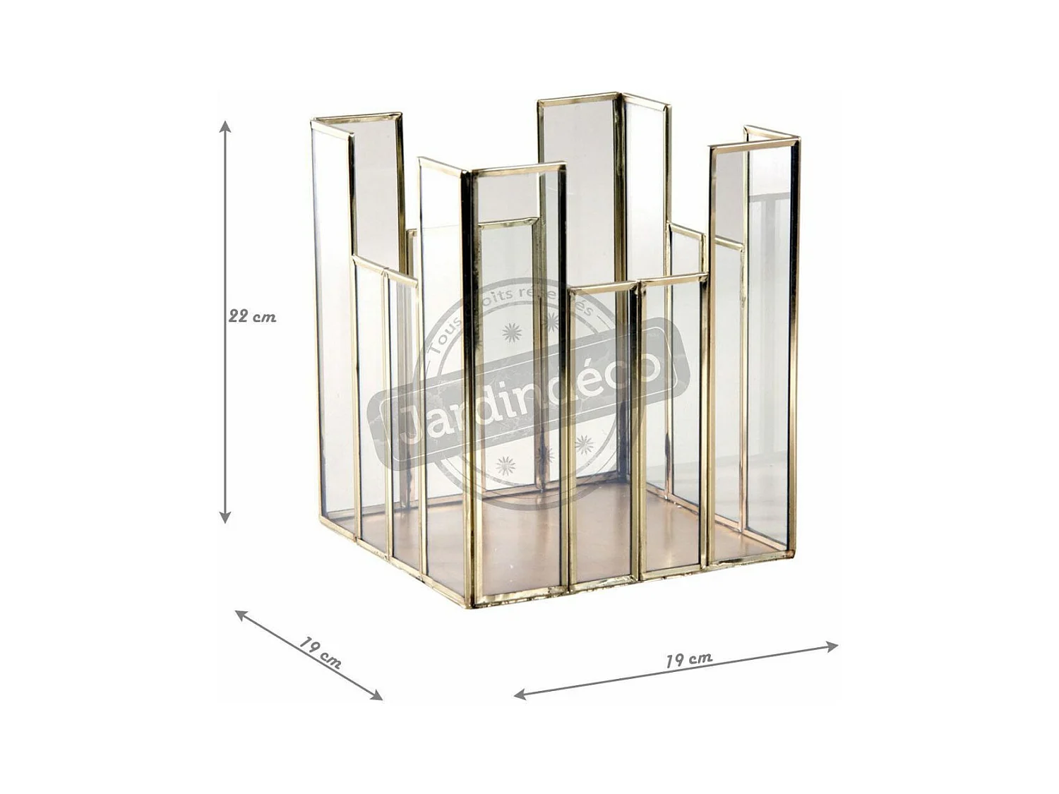 Photophore carré en laiton et verre 19x19cm