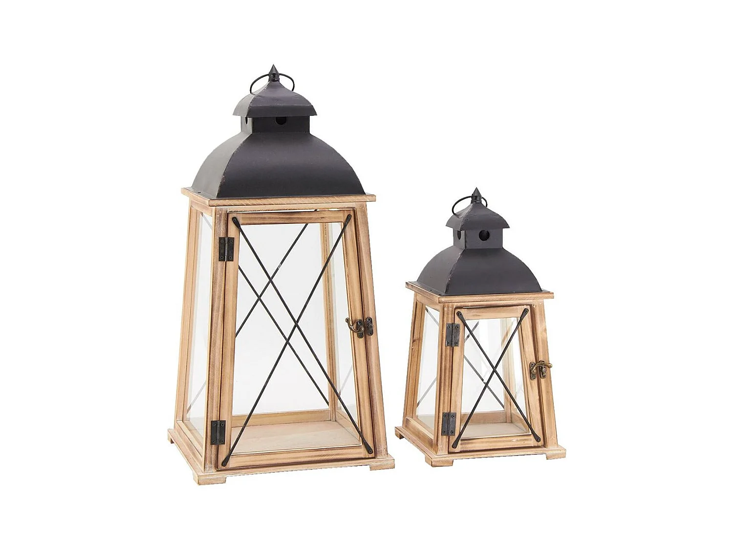 Lanternes en pin et métal (Lot de 2)