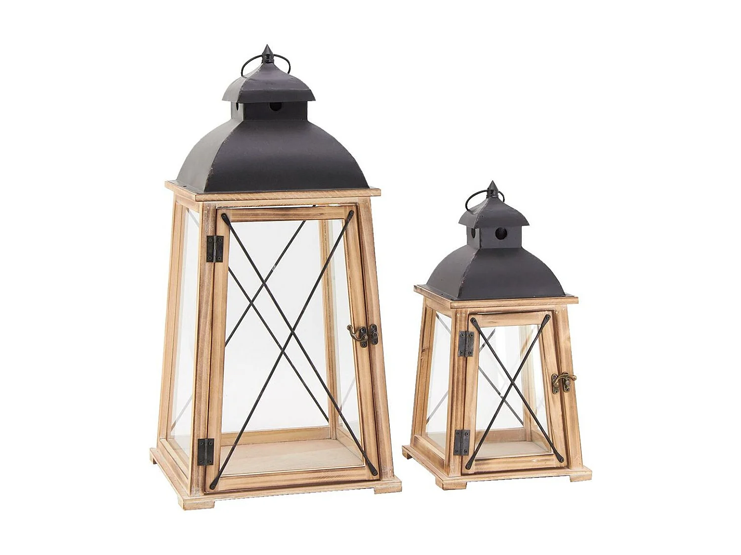 Lanterne in pino e metallo (set di 2)