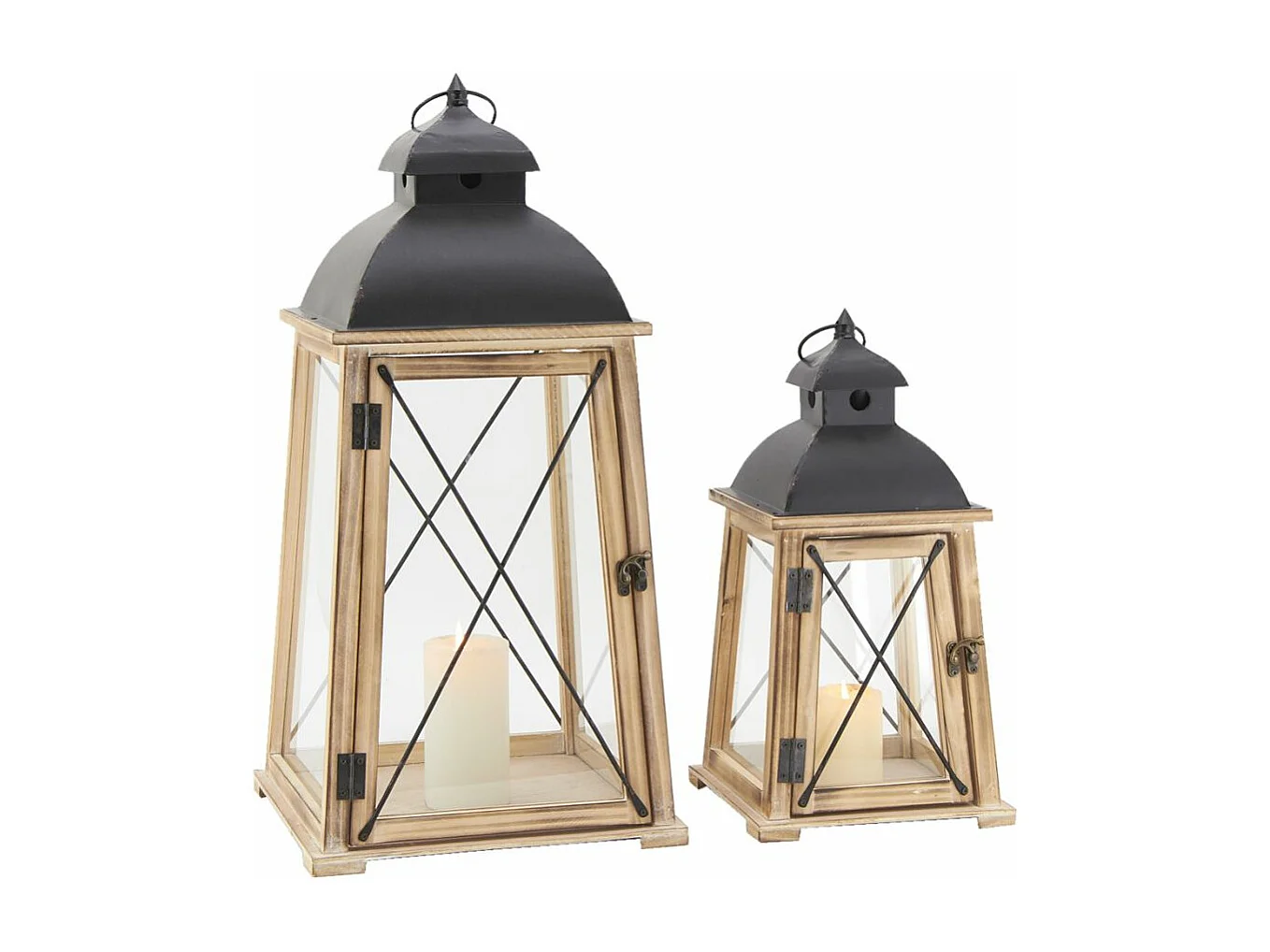 Lanterne in pino e metallo (set di 2)