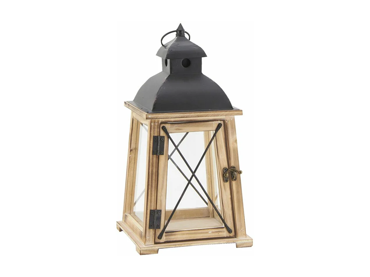 Lanterne in pino e metallo (set di 2)