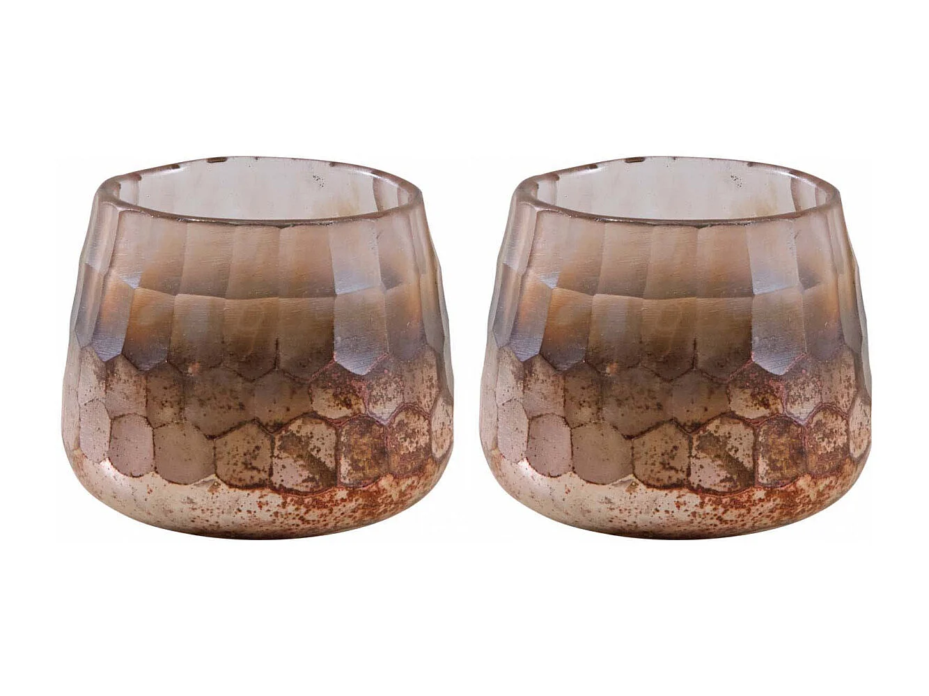 Photophore en verre teinté rose et doré 10 cm (Lot de 2)